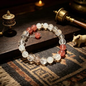Natural Clear Crystal & Strawberry Quartz Bracelet