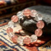 1-2 Natural Clear Crystal & Strawberry Quartz Bracelet
