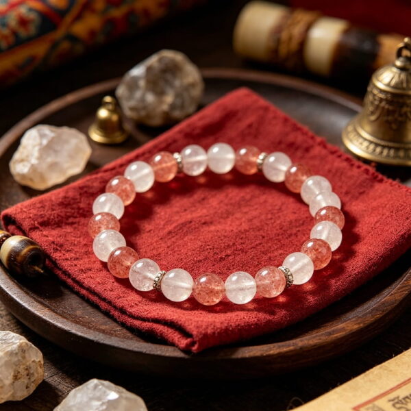 1-3 Natural Clear Crystal & Strawberry Quartz Bracelet