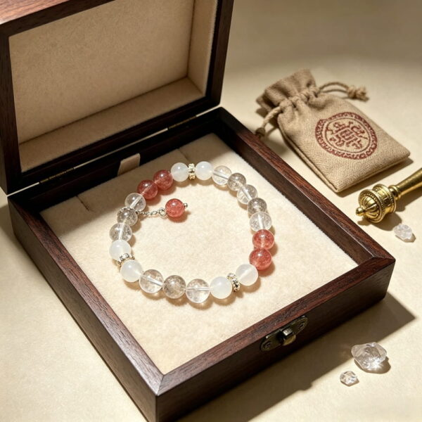 1-4 Natural Clear Crystal & Strawberry Quartz Bracelet