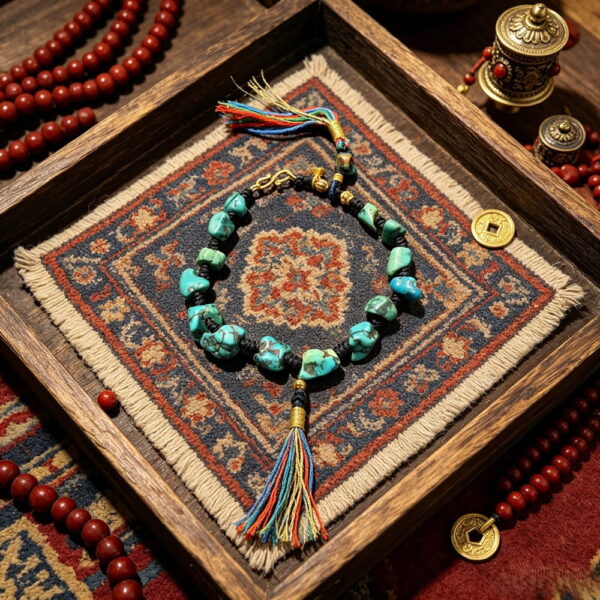 6-3 Tibetan Rough Turquoise Braided Bracelet